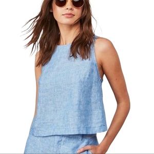 100% Linen Blue Sleeveless Crop Top